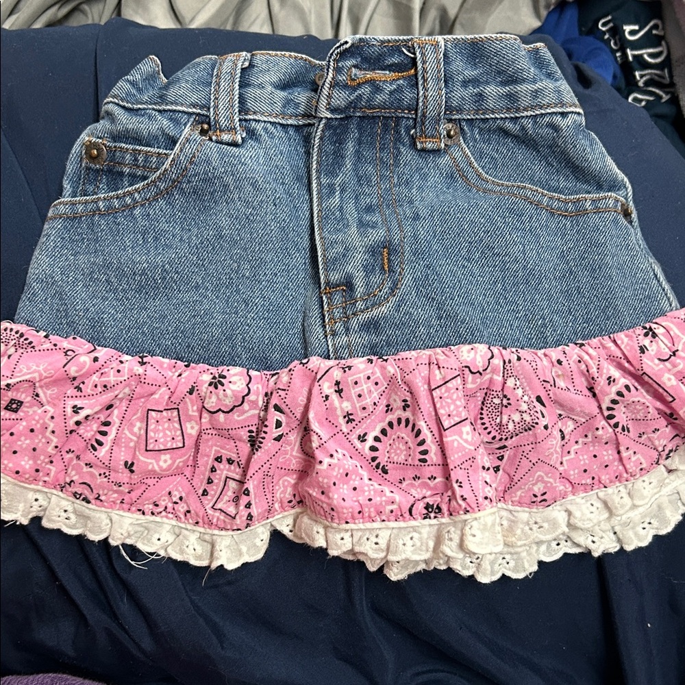 Pink and Blue Denim Kids Skirt